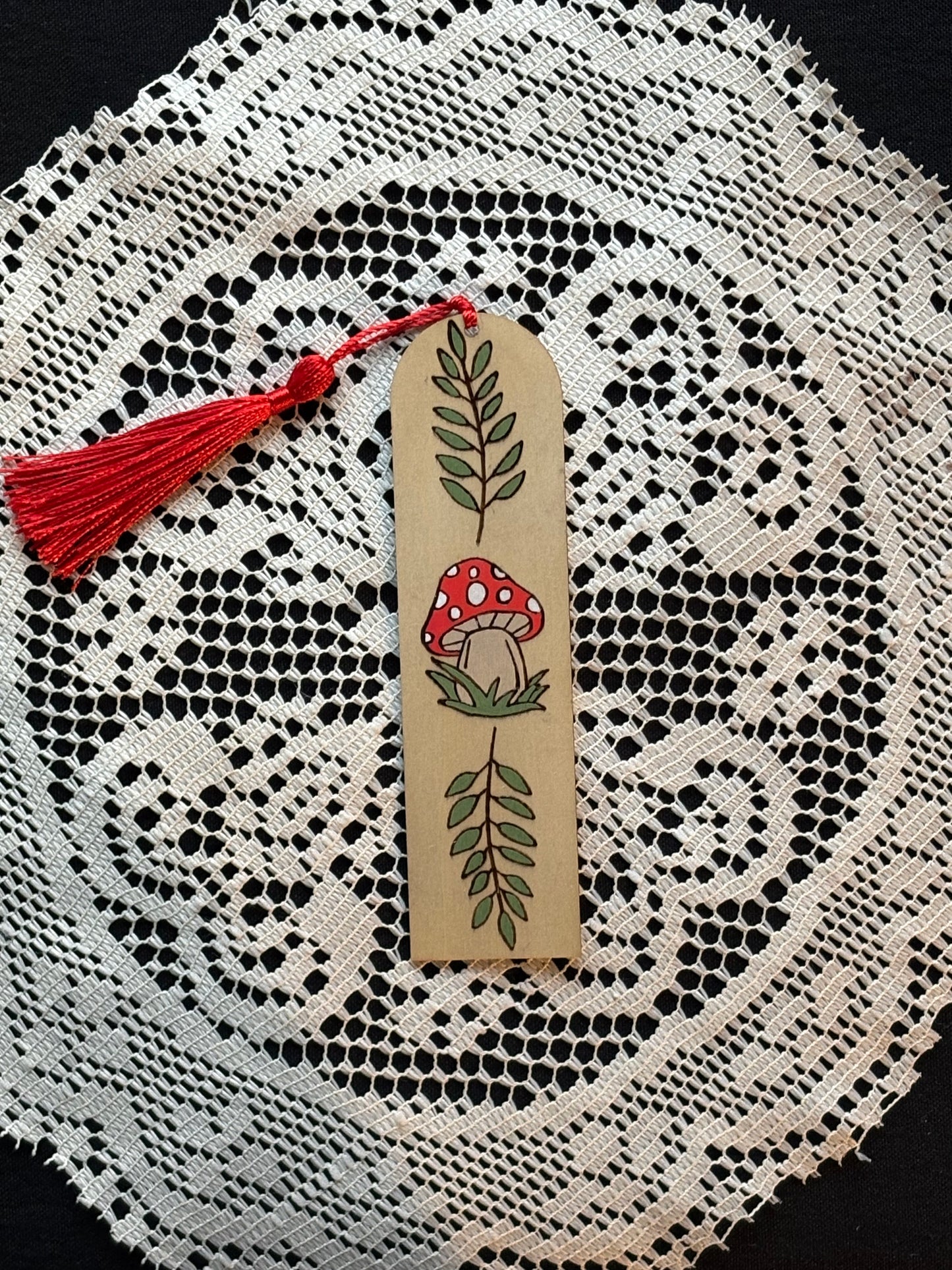 Wood Burned Bookmark With Mushroom