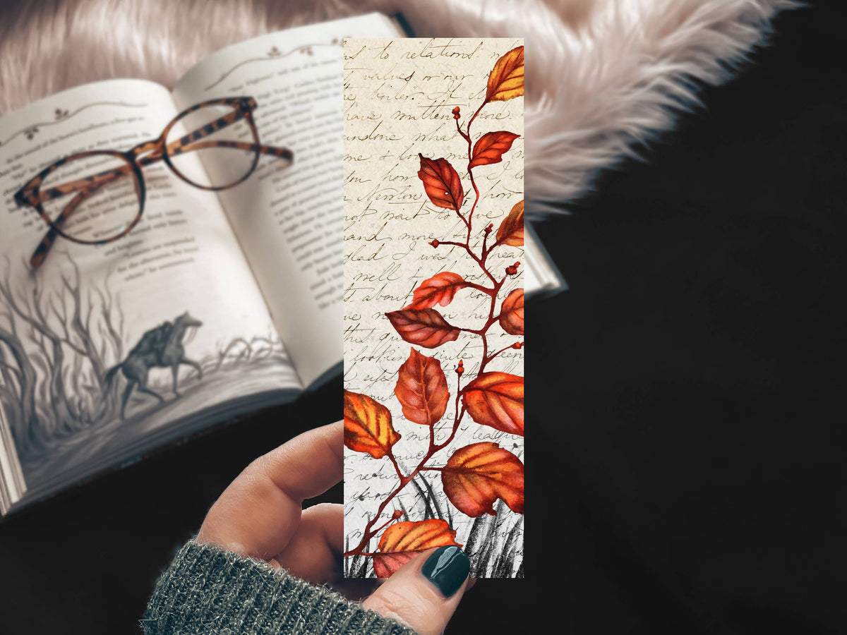 Fall Leaves and Letters Handmade Linen Bookmark