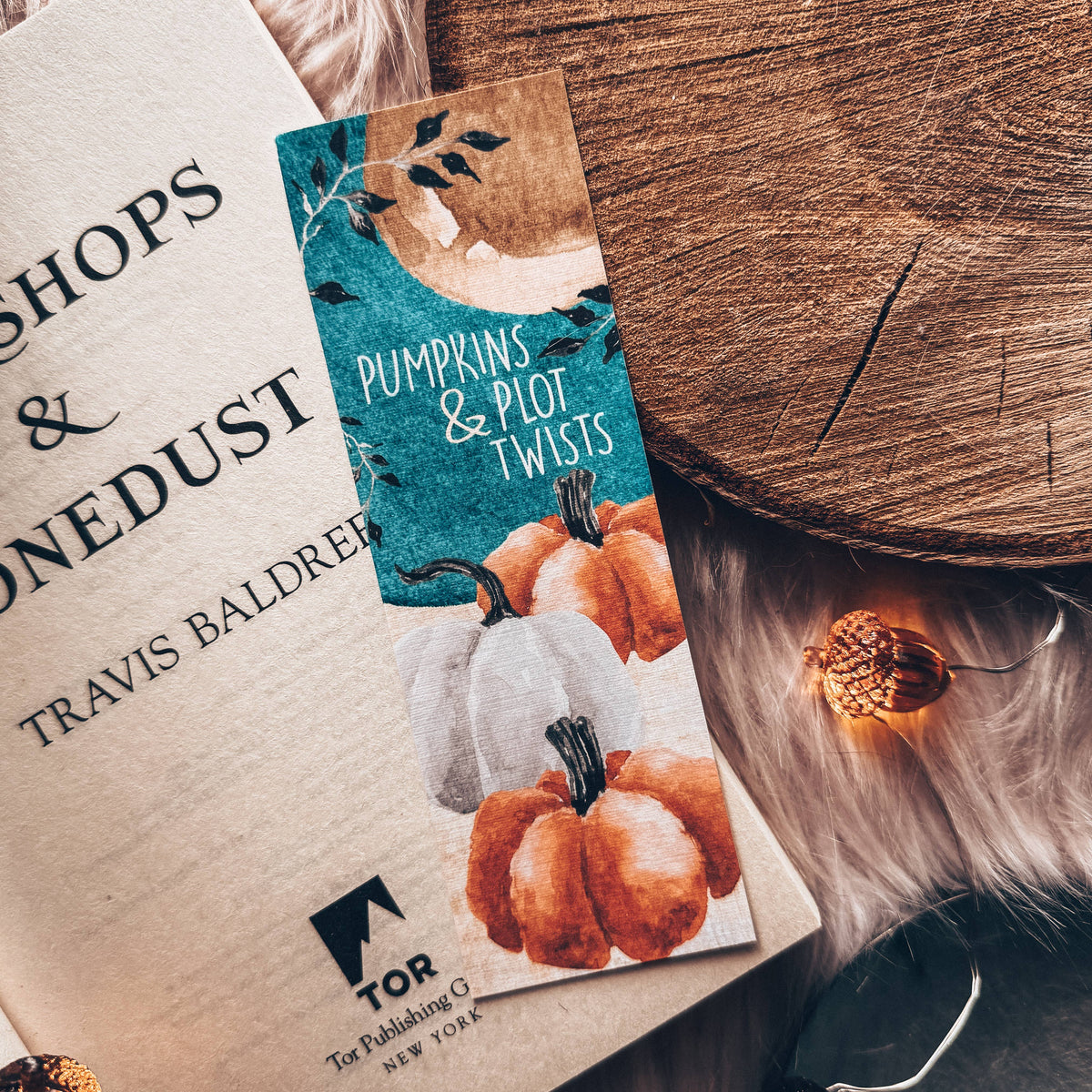 Pumpkins and Plot Twists Halloween Watercolor Bookmark