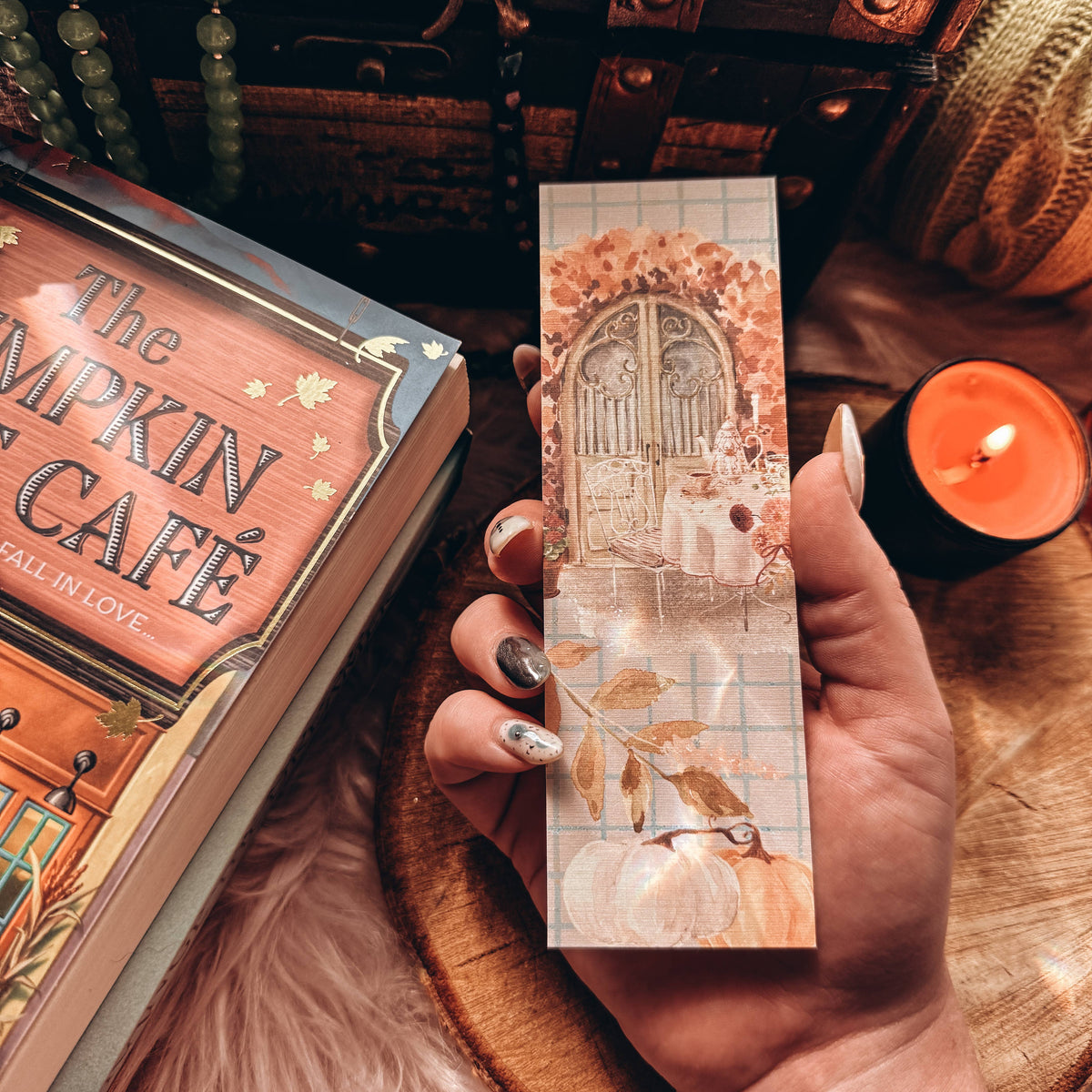 Pumpkin Teatime Fall Bookmark, Soft Girl Vanilla Autumn