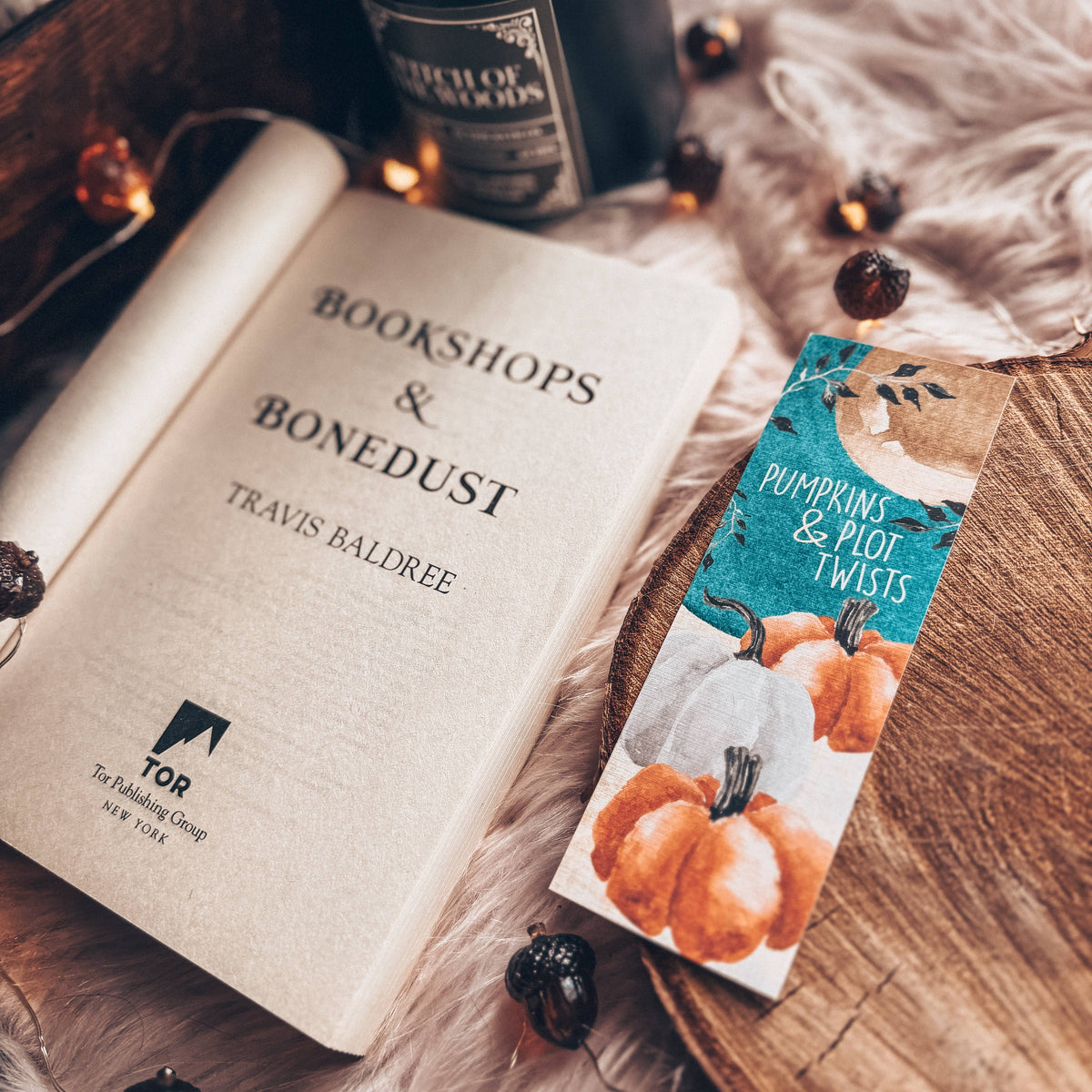 Pumpkins and Plot Twists Halloween Watercolor Bookmark