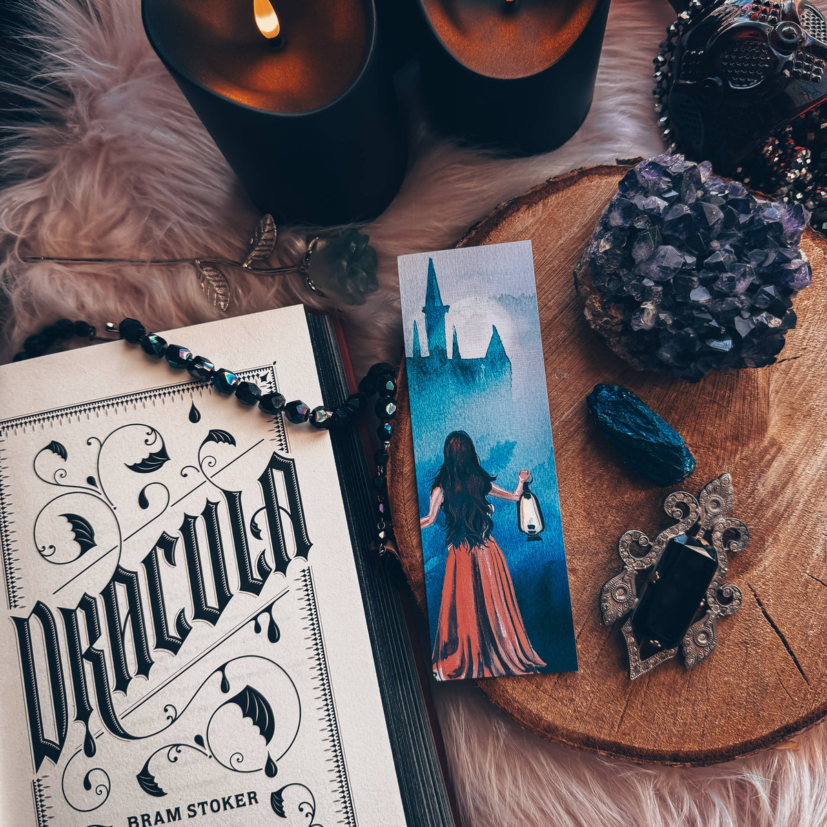 Gothic Castle Girl Watercolor Handmade Bookmark