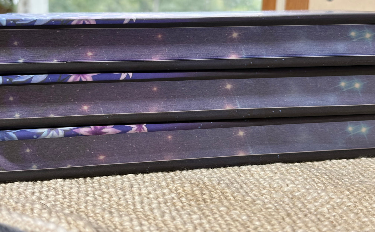 "Side view of The Stargazers by Ava Lauren Grayson showing its sprayed edges design."