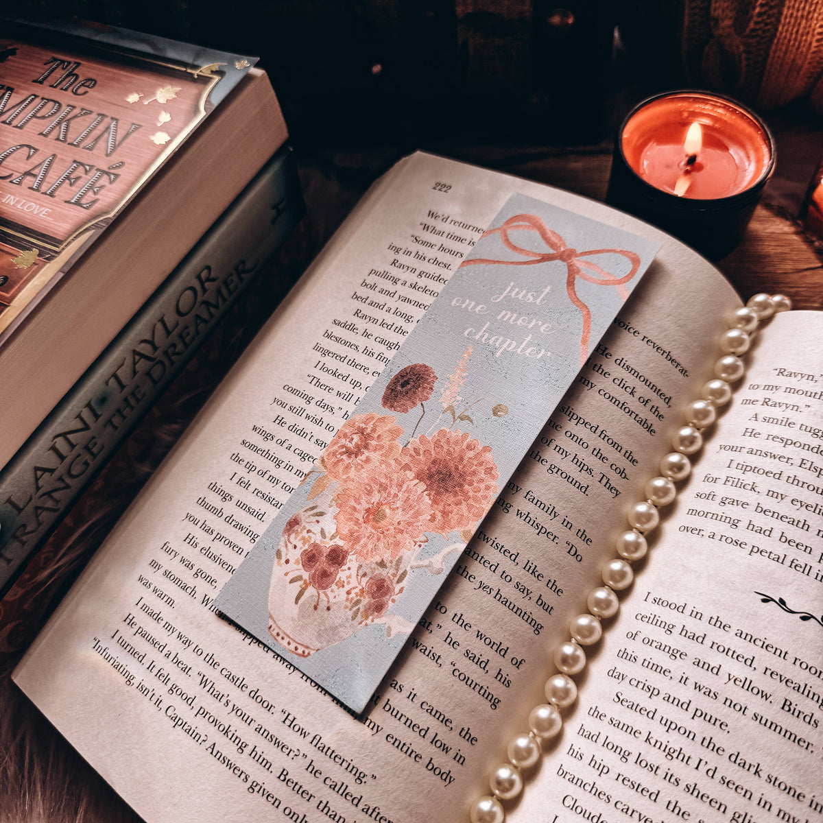Fall Floral Just One More Chapter Bow Bookmark