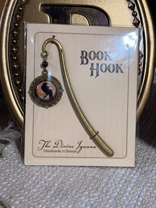 Orange Raven Bronze & Glass Cabochon Book Hook