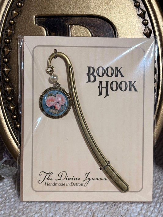Pink Peony Bronze and Glass Book Hook