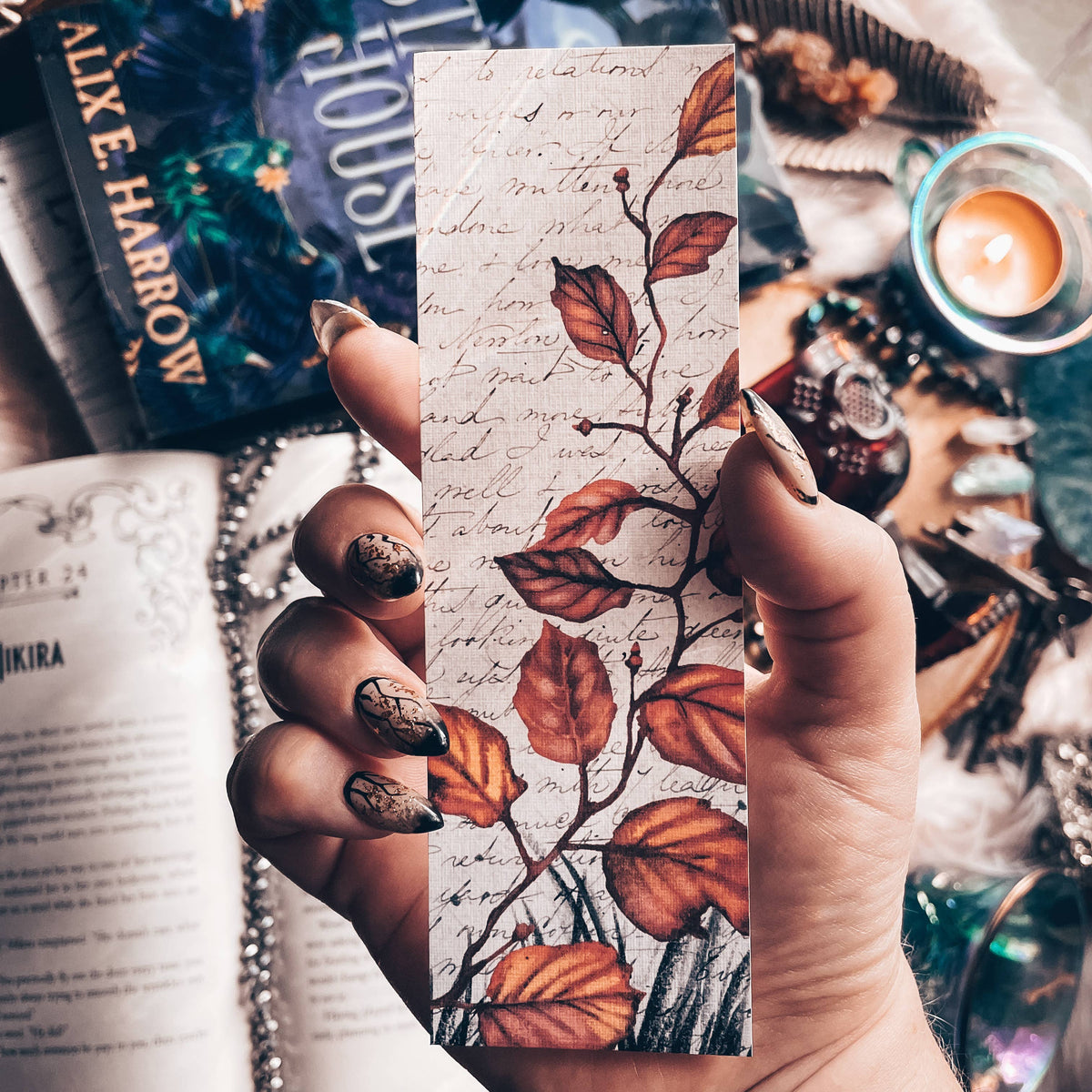 Fall Leaves and Letters Handmade Linen Bookmark