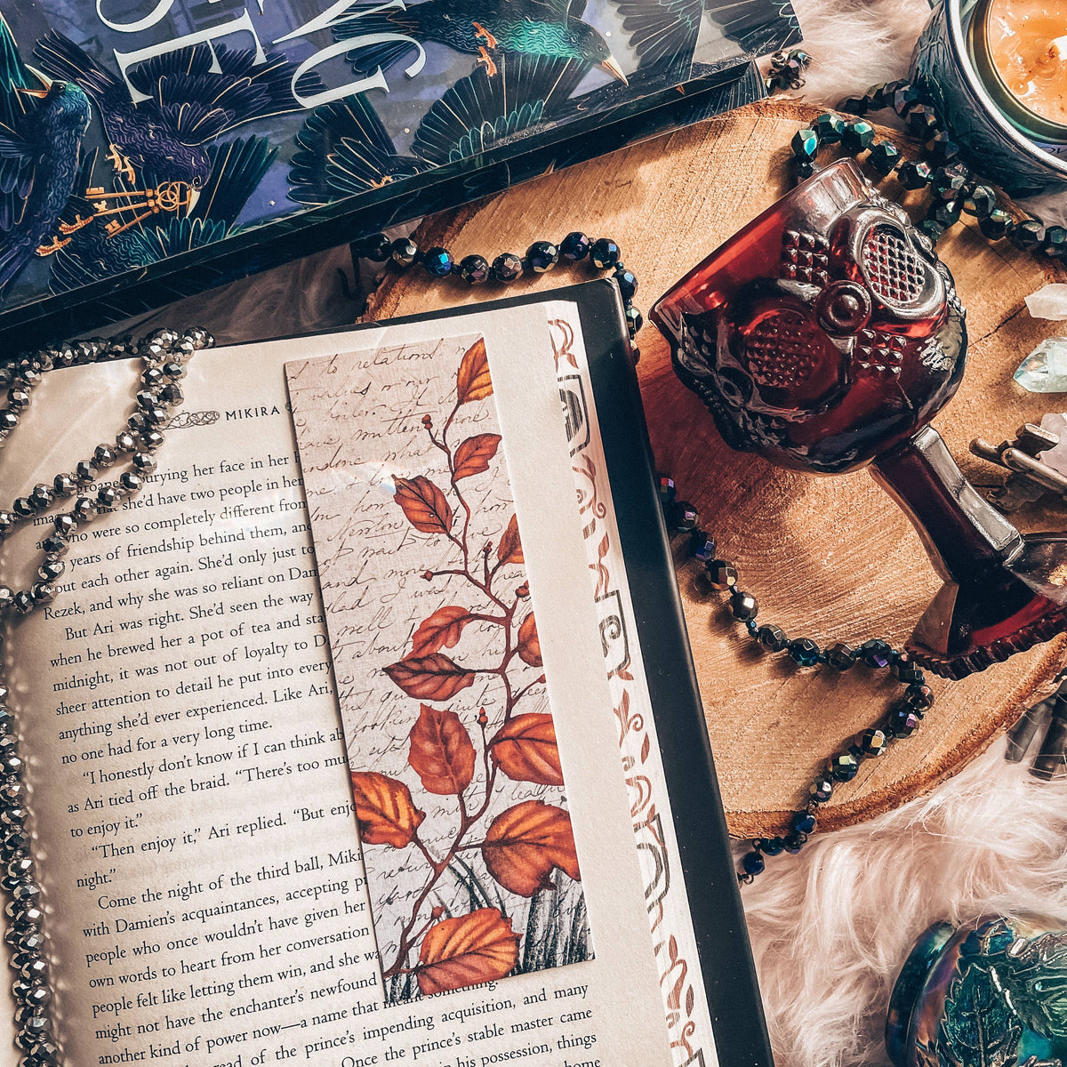 Fall Leaves and Letters Handmade Linen Bookmark
