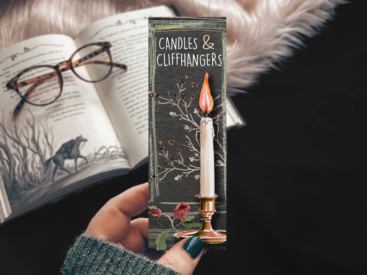 Candles and Cliffhangers Fall Dark Academia Bookmark