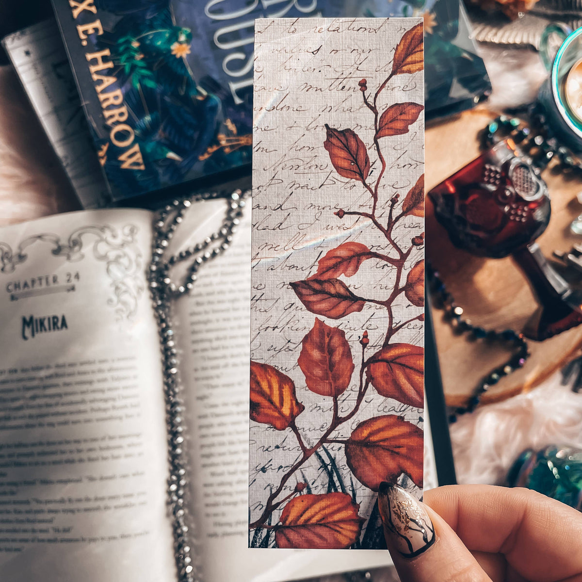 Fall Leaves and Letters Handmade Linen Bookmark